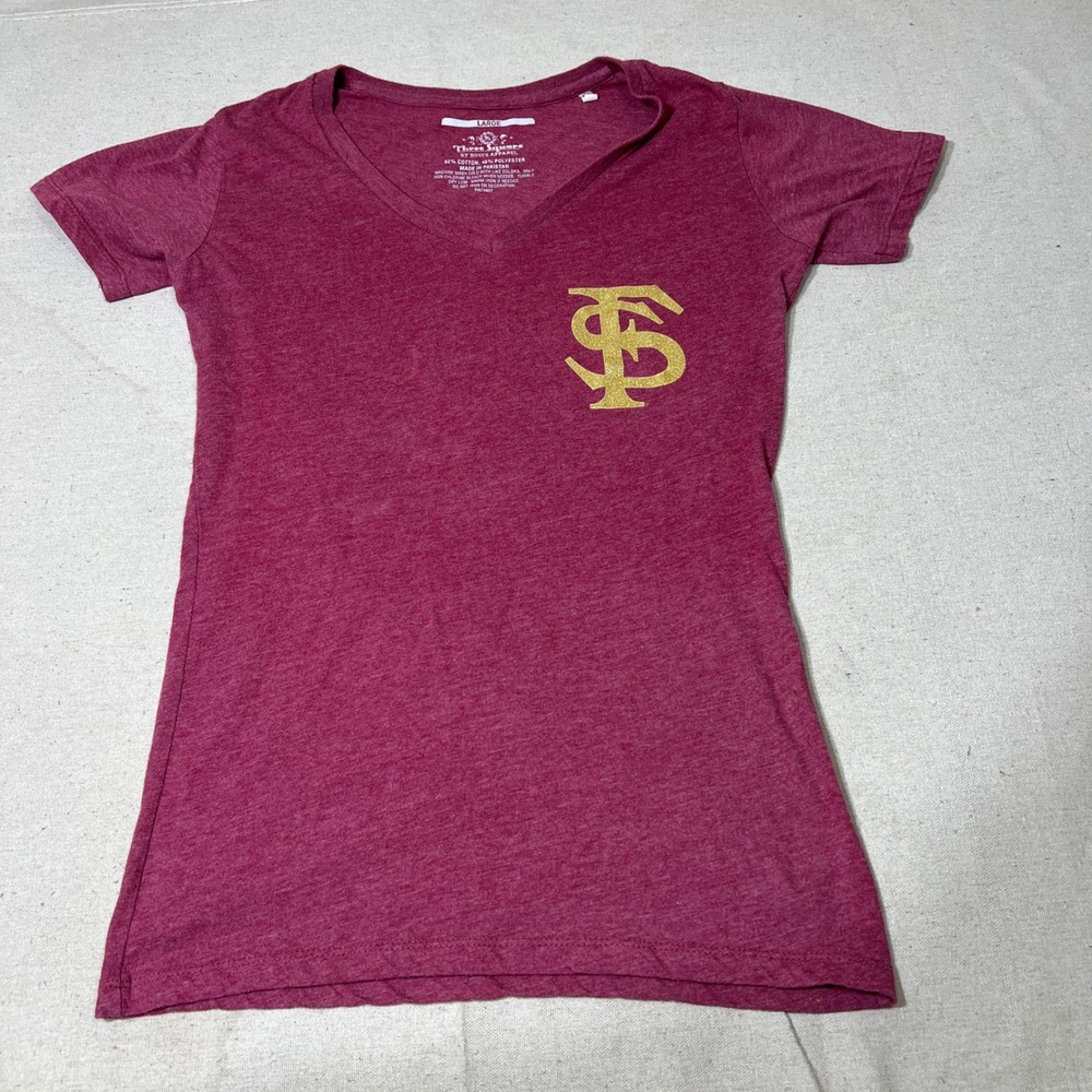 FSU Seminoles NCAA Three Square T Shirt Womens Large Maroon Gold Glitter College - Picture 2 of 5
